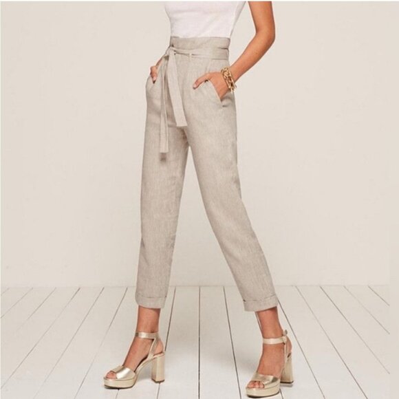 Reformation Size 2 Fisher Cuffed Linen Paper Bag Pants High Waist - Picture 1 of 15